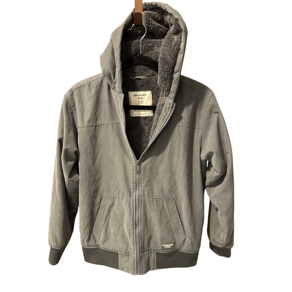 Abercrombie Kids Gray Sherpa Lined Hooded Full Zip Jacket Size 11/12 Utility